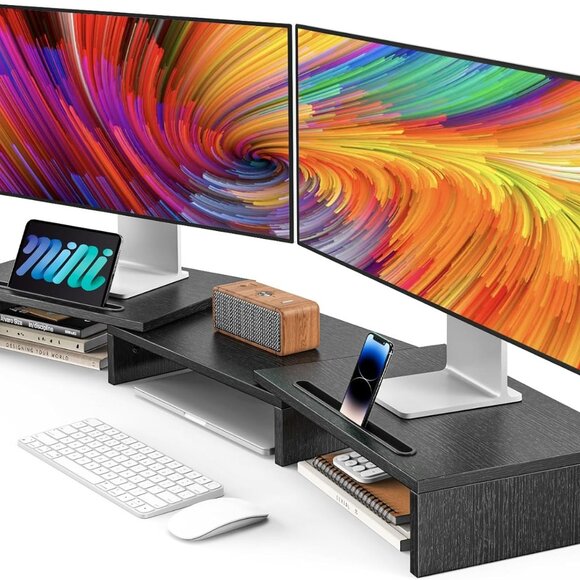 Ergonomic Dual Monitor Stand Riser - Adjustable Desk Organizer for Productivity - Picture 1 of 7